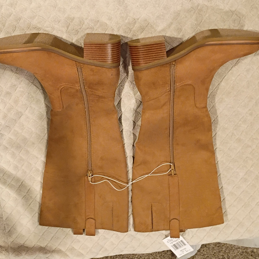 Costco Women’s Brown Knee-High Riding Boots Solid Side Zip Regular Calf 6/36